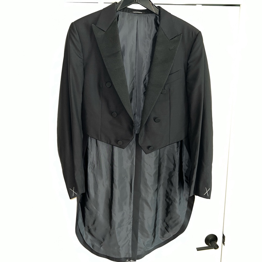 Ermenegildo Zegna Black Double Breasted Blazer w/ Elongated Tail